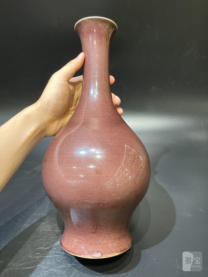 清道光 茄皮紫釉橄榄瓶 - 图3